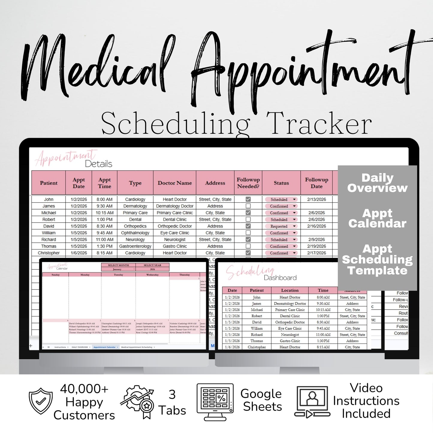 Medical Appointment Scheduler Google Sheets Template | Patient Appointment Tracker & Healthcare Scheduling Spreadsheet
