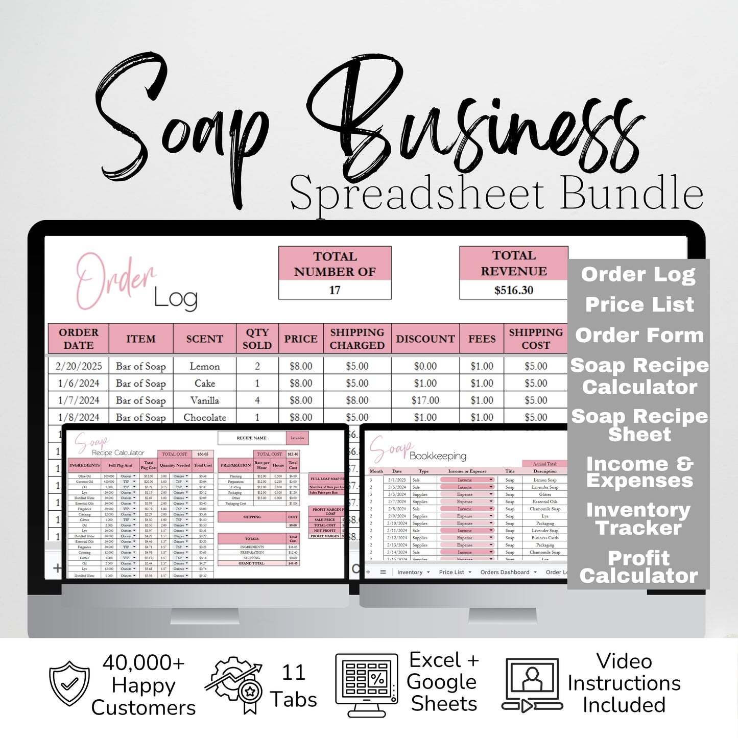 Soap Making Business Template Bundle Google Sheet and Excel Spreadsheet