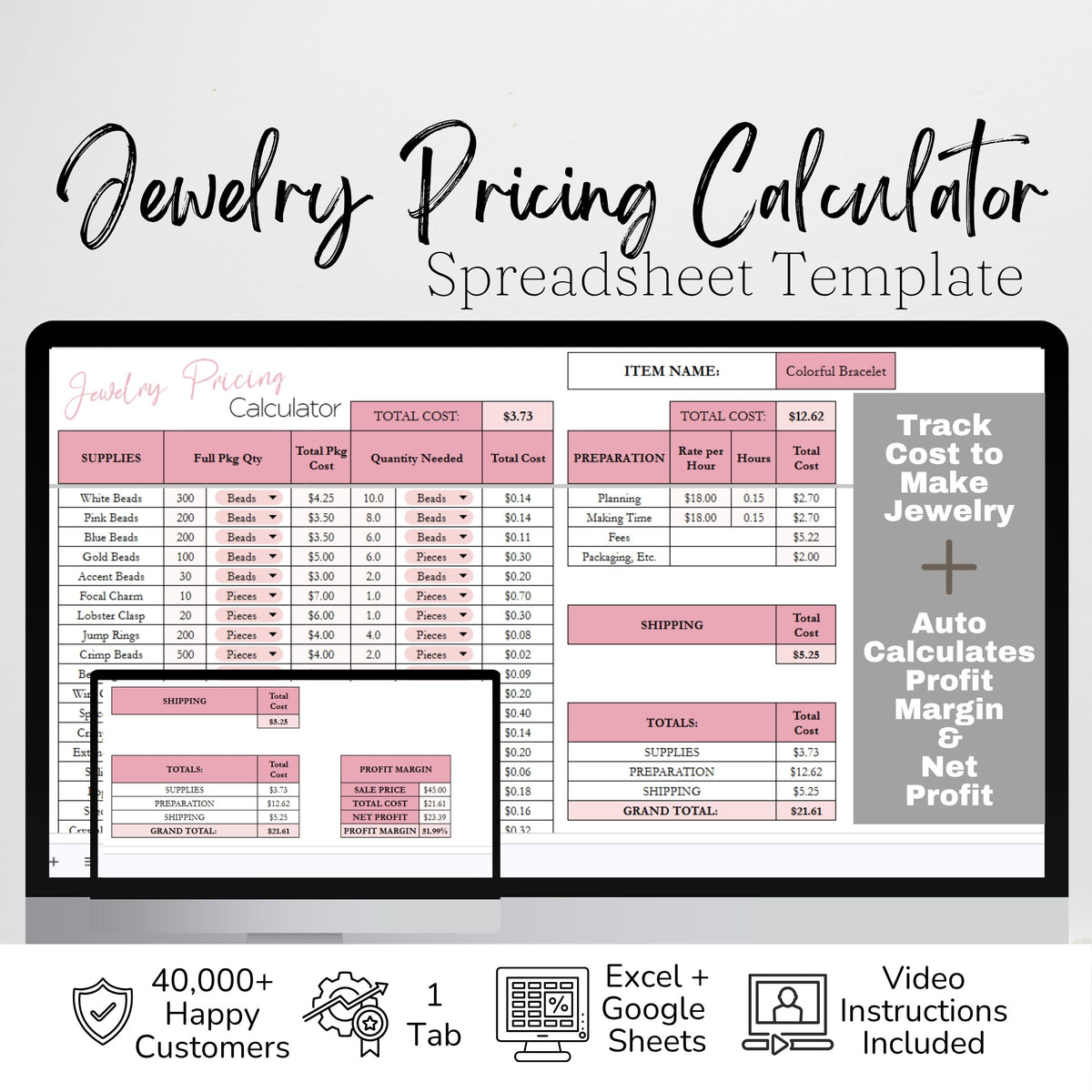 Jewelry Pricing Calculator Google Sheets and Excel | Cost & Profit Spreadsheet for Handmade Jewelry Businesses