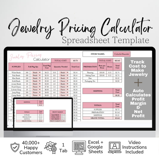 Jewelry Pricing Calculator Google Sheets and Excel | Cost & Profit Spreadsheet for Handmade Jewelry Businesses