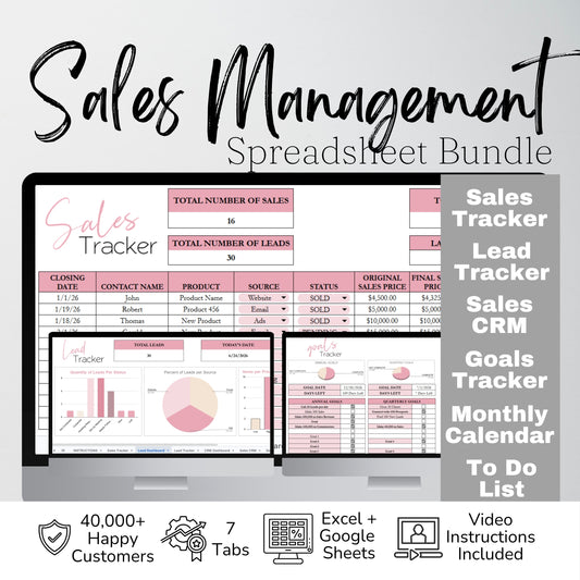 Sales Management Template Bundle -  Google Sheets and Excel Spreadsheet