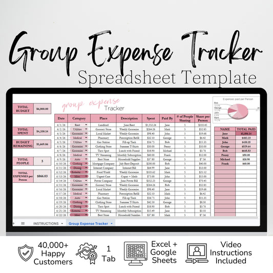 Group Expense Tracker Spreadsheet (Google Sheets & Excel) | Shared Travel Budget Template for Teams, Friends & Group Trips