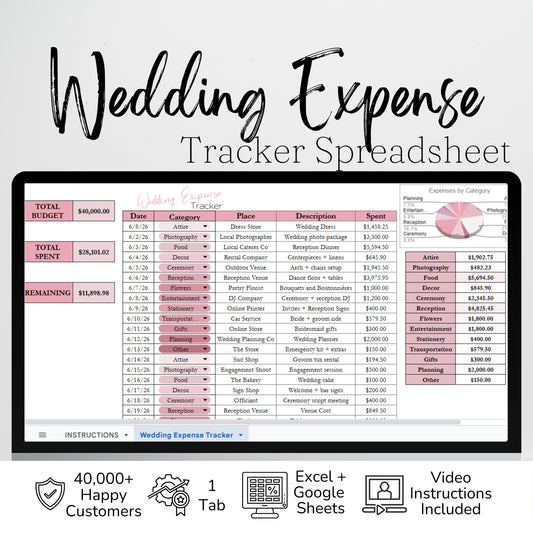 Wedding Expense Tracker Google Sheets and Excel Spreadsheet Template -  Budget Planner for Brides & Wedding Planners