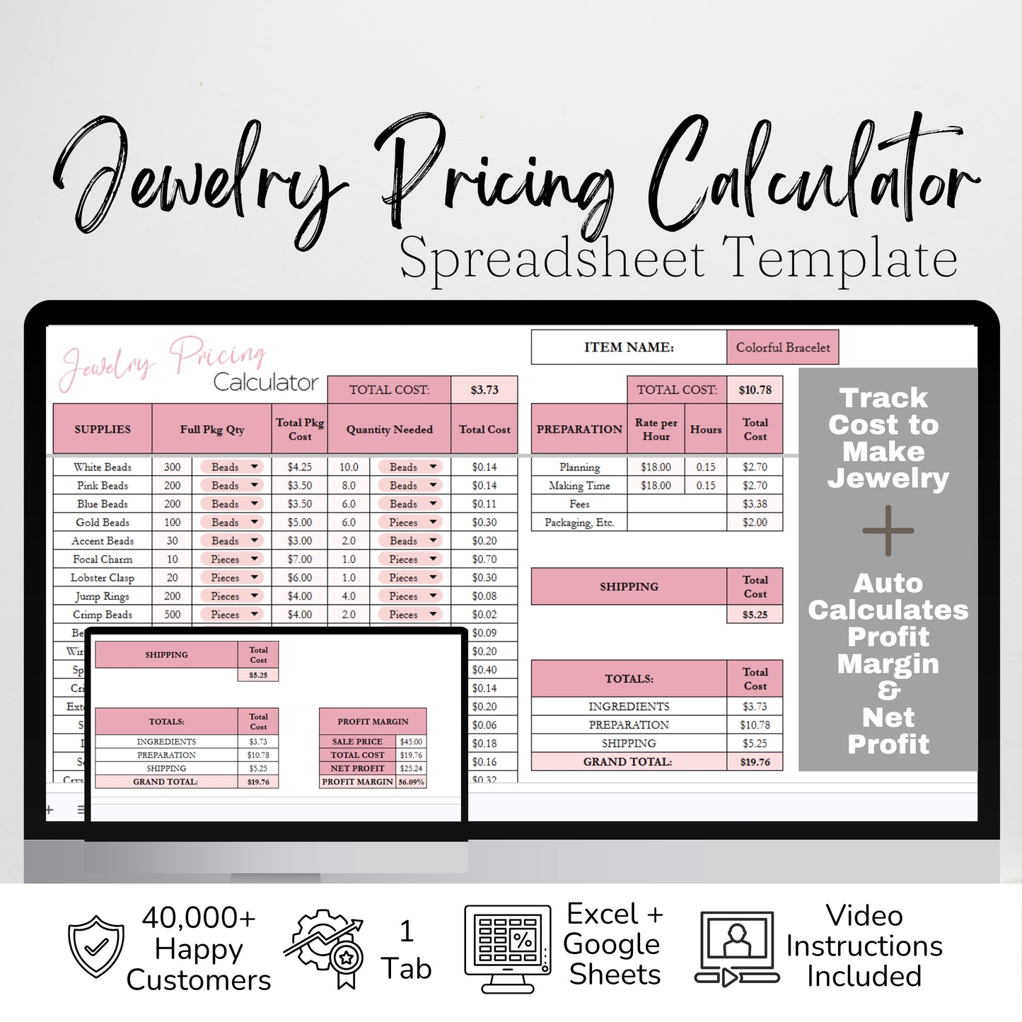 Jewelry Pricing Calculator Google Sheets and Excel | Cost & Profit Spreadsheet for Handmade Jewelry Businesses