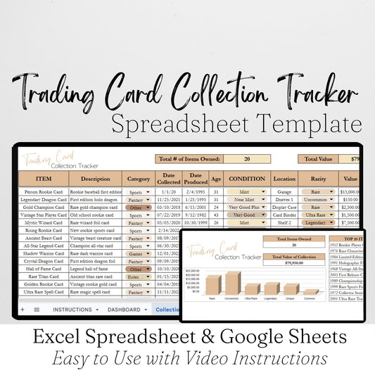 Trading Card Collection Tracker Spreadsheet Google Sheets and Excel