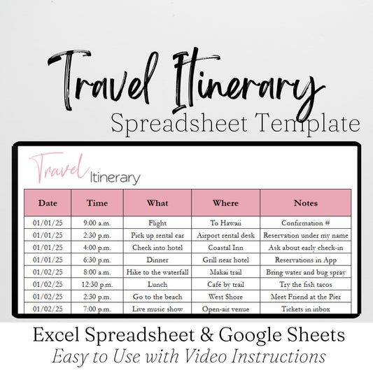 Travel Itinerary Template Google Sheets and Excel Spreadsheet