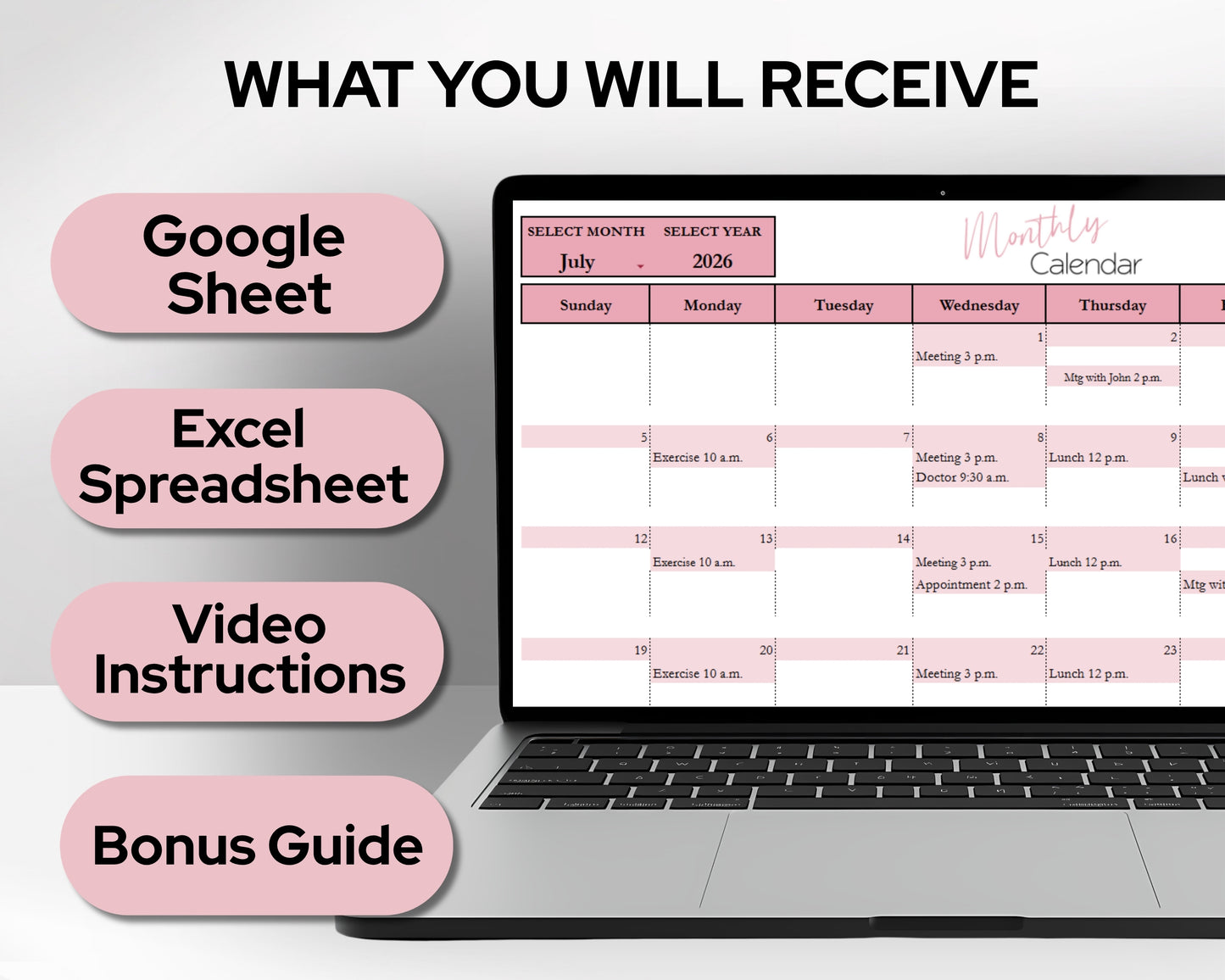Google Sheets Monthly Calendar | Digital Planner Template with Recurring Weekly Schedule - Google Sheet and Excel Spreadsheet Template