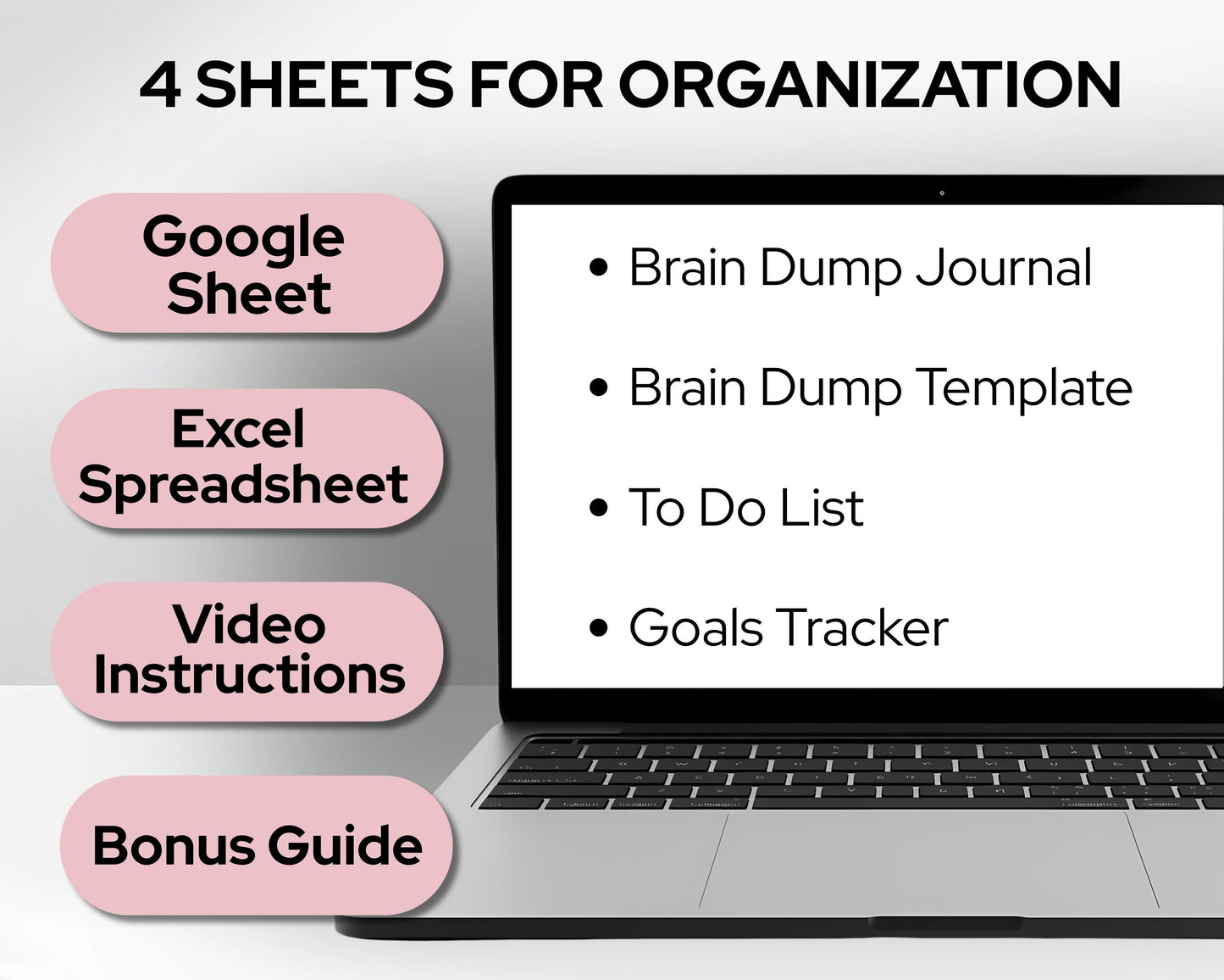 Brain Dump Planner Spreadsheet | Productivity Organizer, Task Tracker & Goal Planning Template