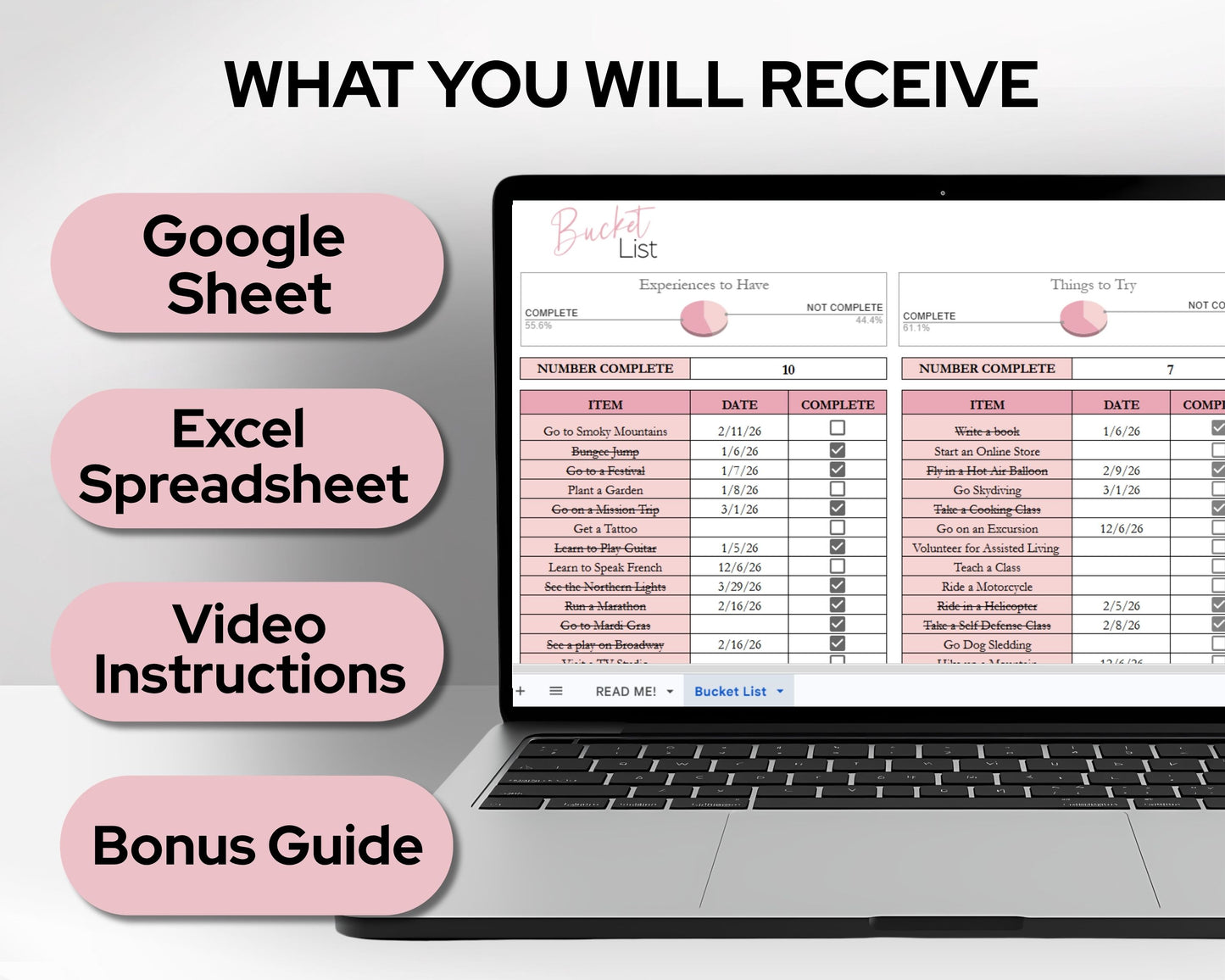 Bucket List Planner Spreadsheet Template for Google Sheets & Excel | Travel & Life Goals