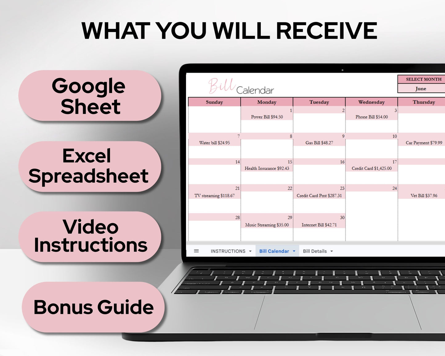 Monthly Bill Calendar Spreadsheet | Google Sheets & Excel Bill Tracker Template with Dynamic Calendar