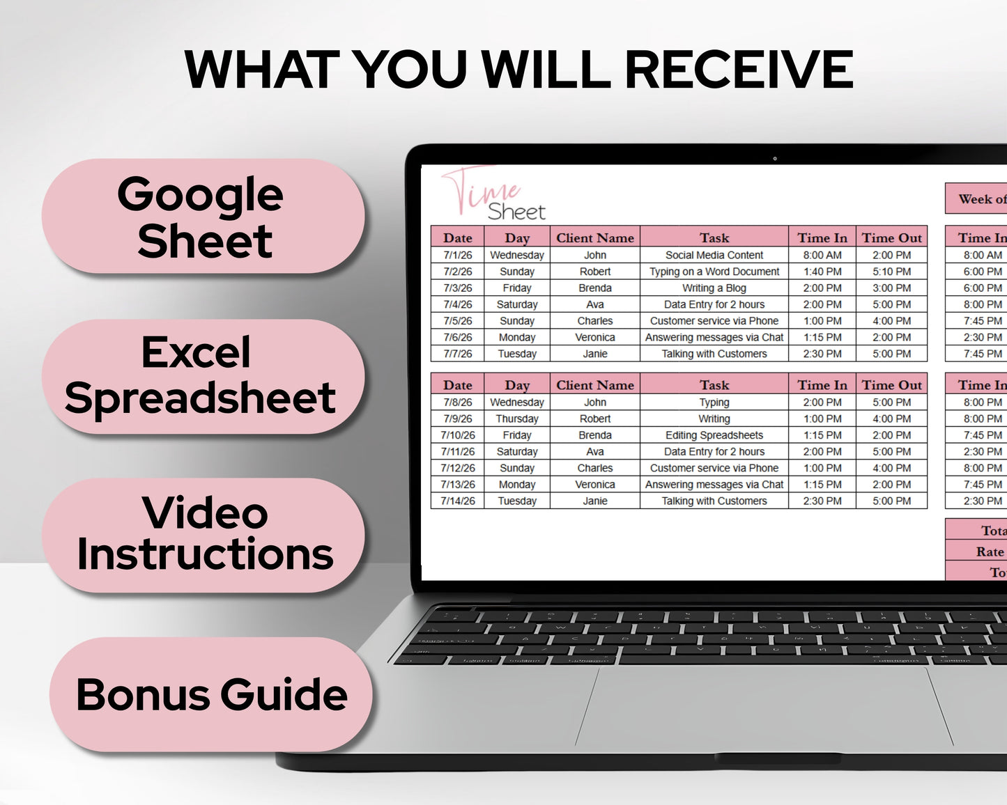 Timesheet Calculator Spreadsheet Template Google Sheets and Excel | Employee Hours Tracker | Pay Calculator