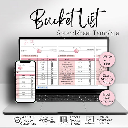 Bucket List Planner Spreadsheet Template for Google Sheets & Excel | Travel & Life Goals