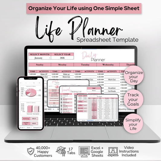 Ultimate Life Planner Template Google Sheets and Excel Spreadsheet
