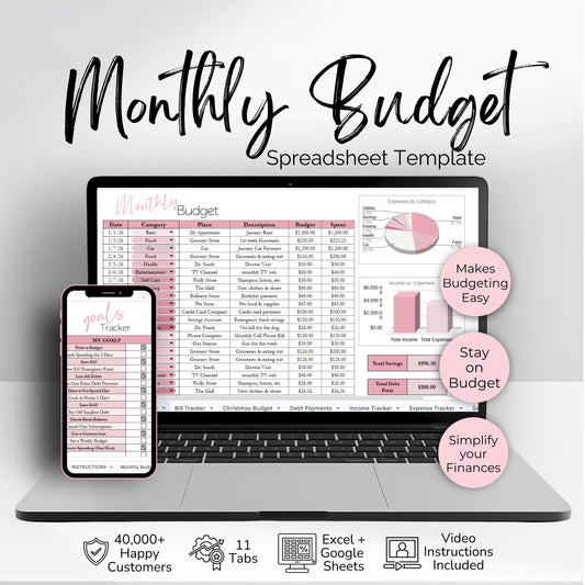 Simple Monthly Budget Template | Google Sheets & Excel Template - Premium Version