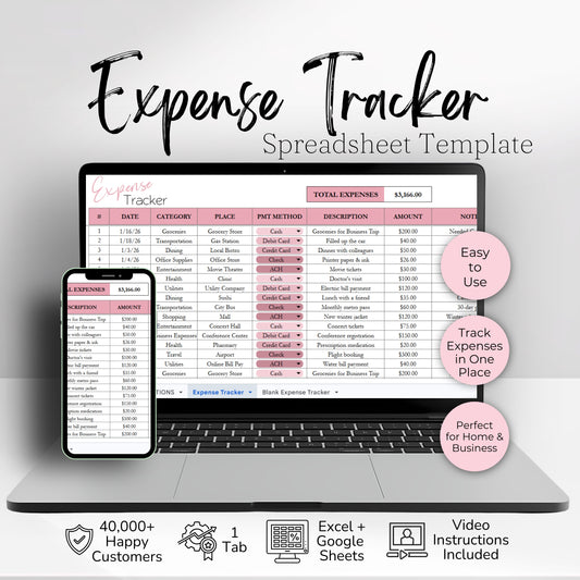 Expense Tracker Template Google Sheets and Excel Spreadsheet | Expenses Tracking for Small Business & Home Budget