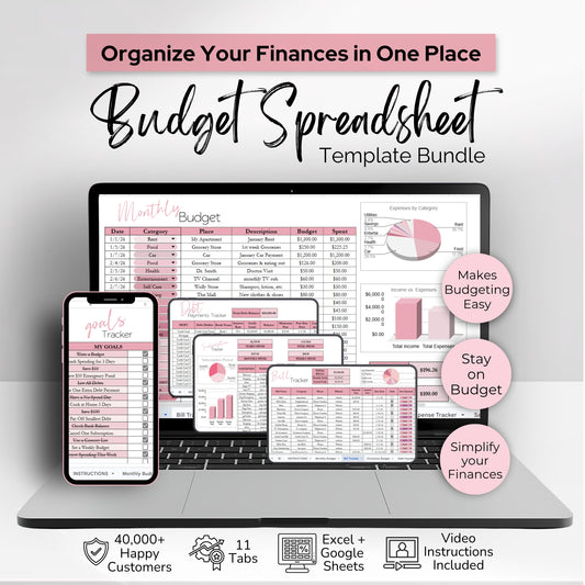 Budget Template Google Sheets & Excel – Spreadsheet Bundle for Weekly & Monthly Budgeting, Track Bills, Expenses, Savings & Debt in One Simple Sheet
