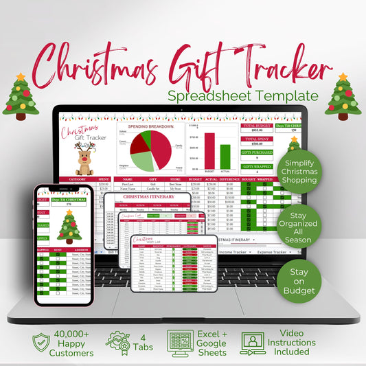 Christmas Gift Tracker Google Sheets and Excel Spreadsheet Template | Holiday Budget Planner | Christmas Shopping List & Wish List