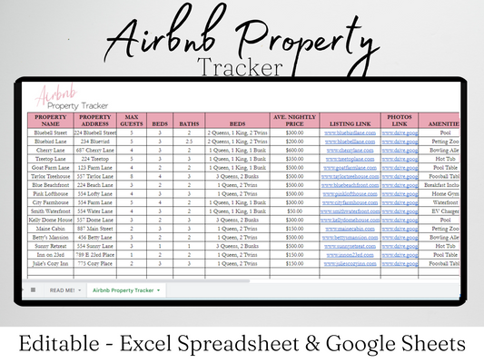 Airbnb Property Tracker Template Google Sheets Excel Spreadsheet