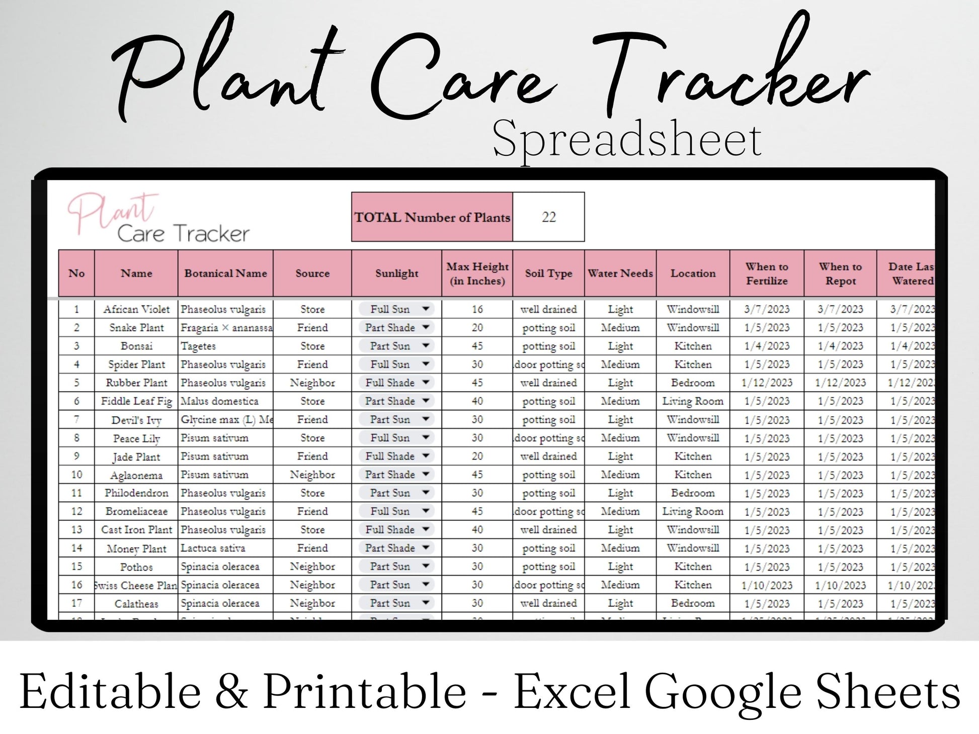 indoor plant care spreadsheet Plant Care Tracker Template Excel Spreadsheet Google Sheets – Savvy and Thriving