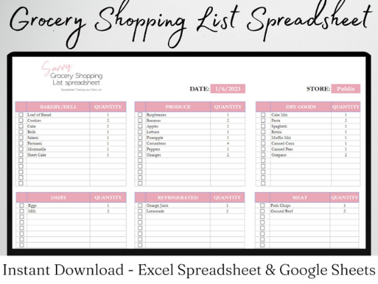 Grocery Shopping List Template Google Sheets Excel Spreadsheet