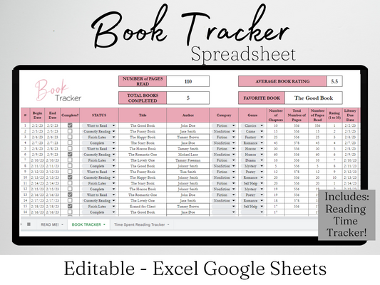 Book Tracker Template Google Sheets Excel Spreadsheet