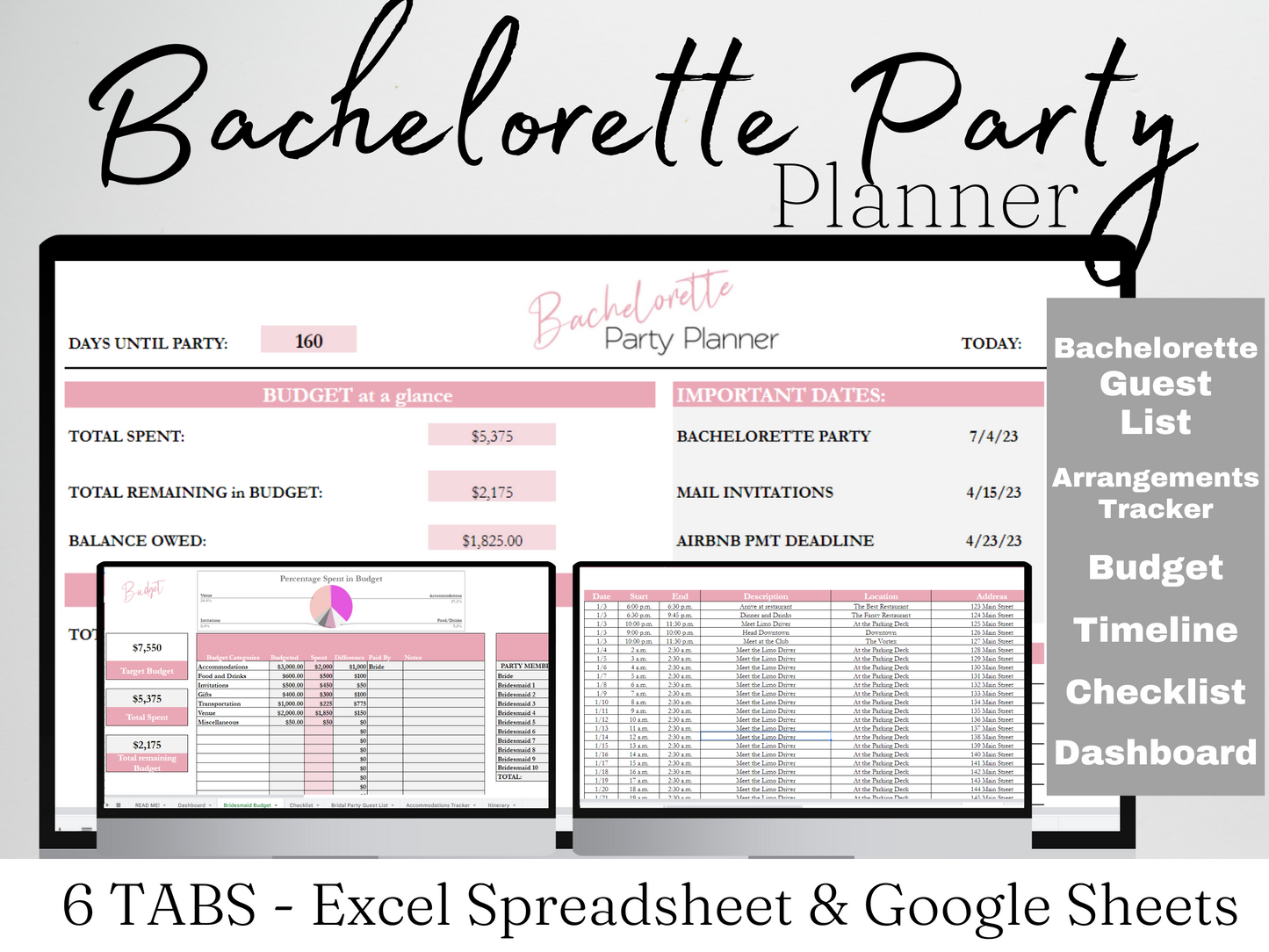 Bachelorette Party Planner Template Google Sheets Excel Spreadsheet