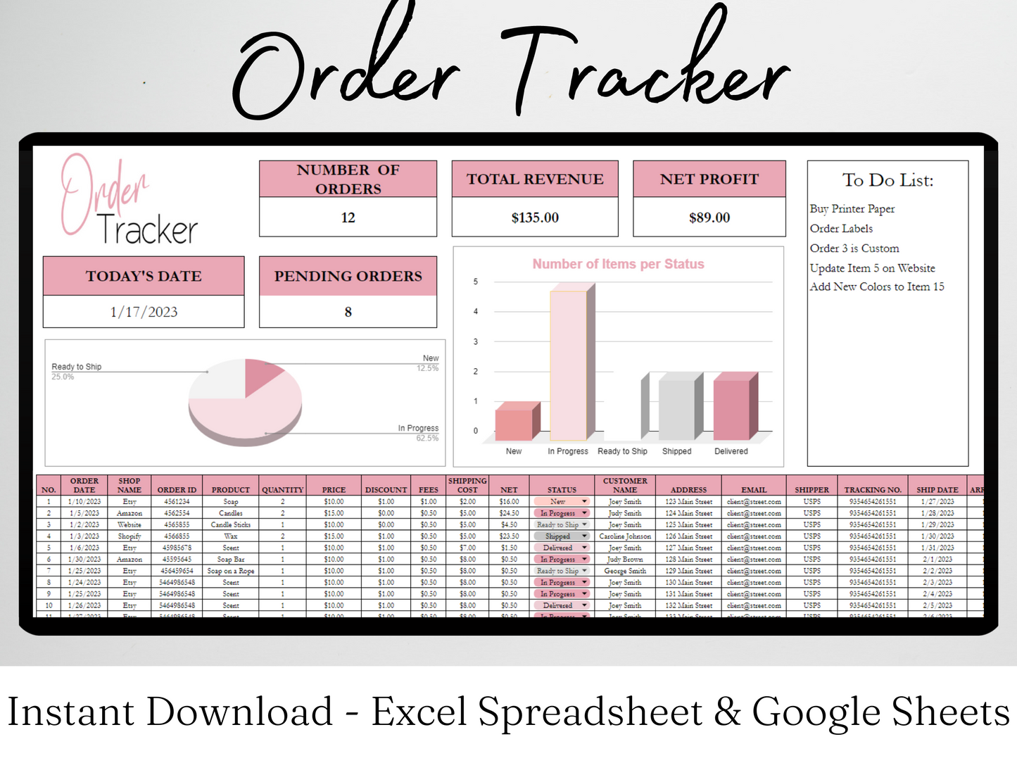 Order Tracker Template Google Sheets Excel Spreadsheet