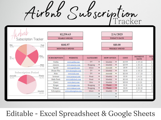 Airbnb Subscription Tracker Template Google Sheets Excel Spreadsheet