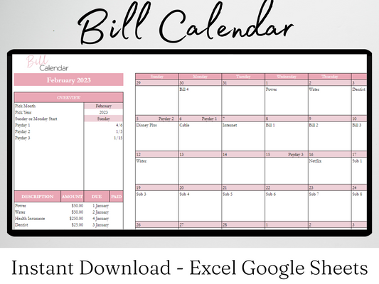 Bill Calendar Template Google Sheets Excel Spreadsheet