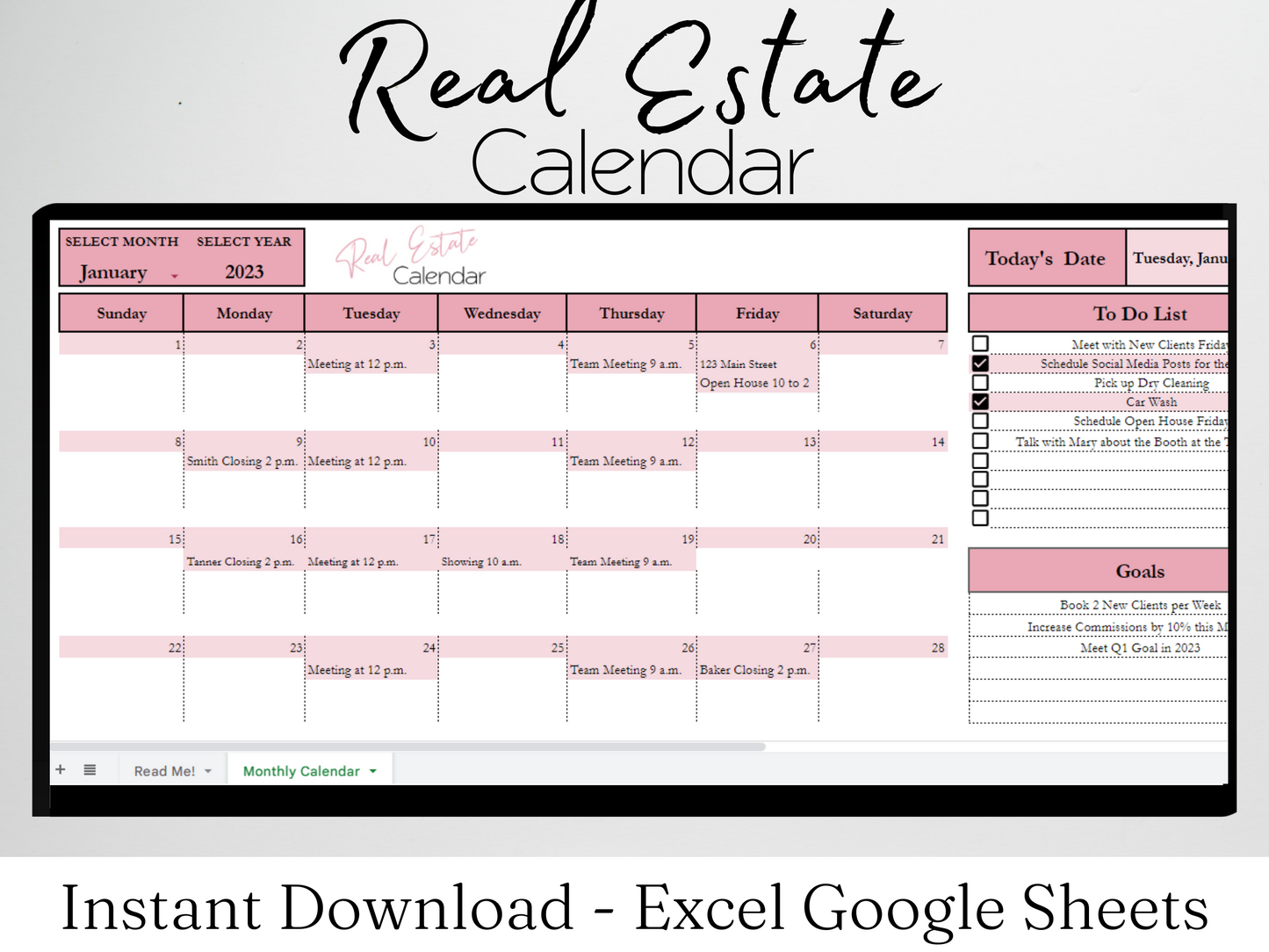 Real Estate Monthly Calendar Template Google Sheets Excel Spreadsheet