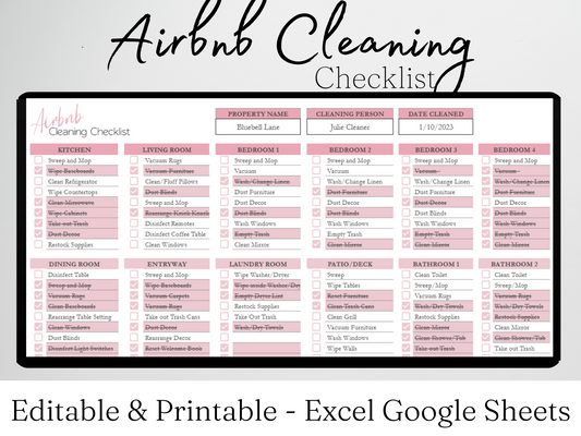 Airbnb Cleaning Checklist Template Google Sheets Excel Spreadsheet