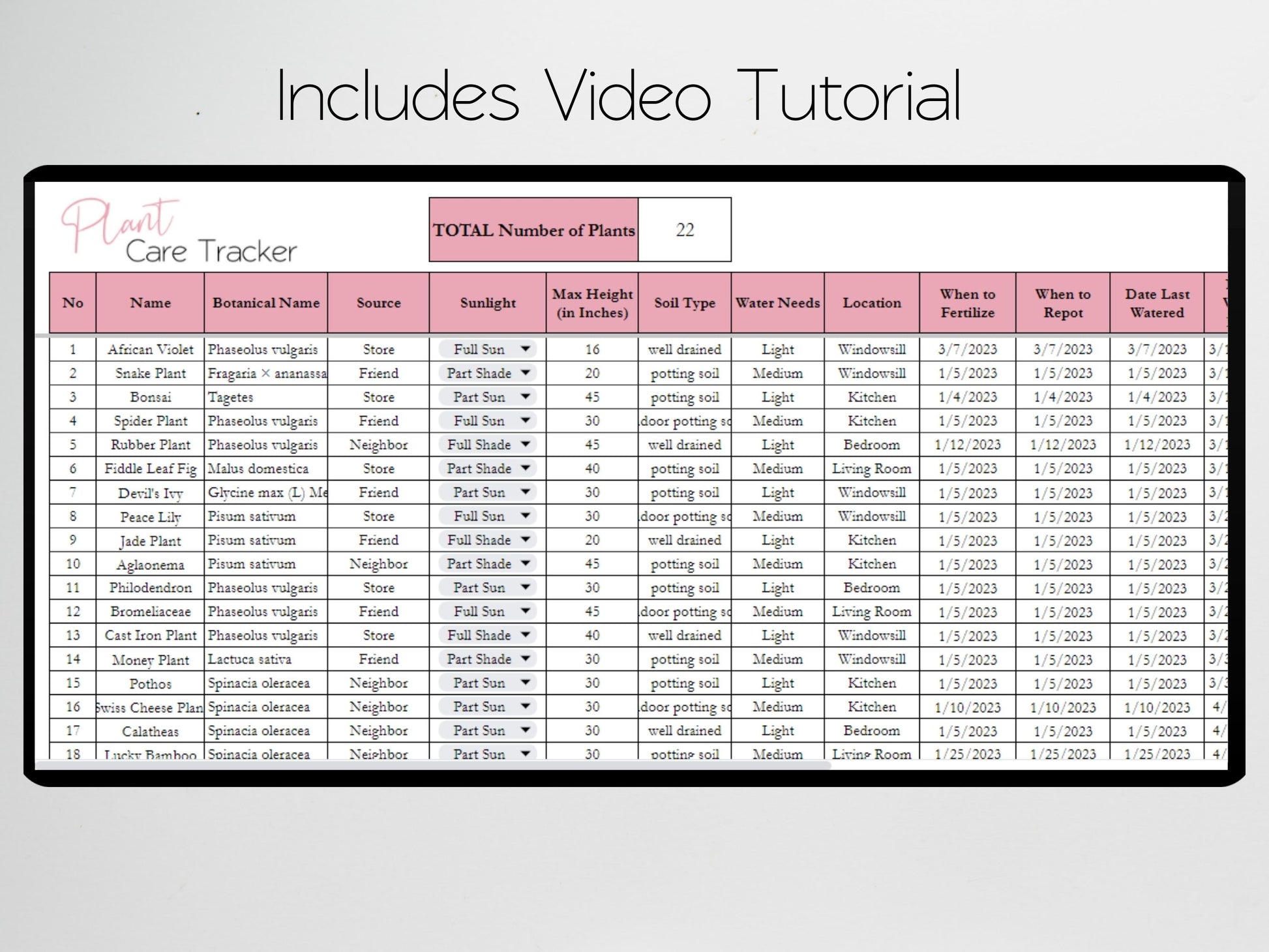 indoor plant care spreadsheet template free Plant Care Tracker Template Excel Spreadsheet Google Sheets – Savvy and Thriving