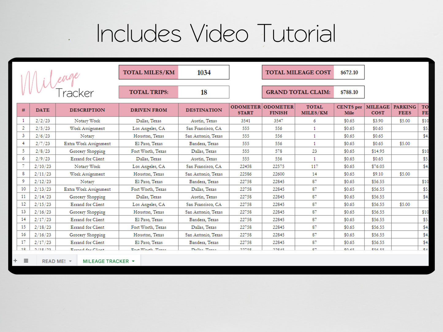 Mileage Tracker Template Google Sheets Excel Spreadsheet