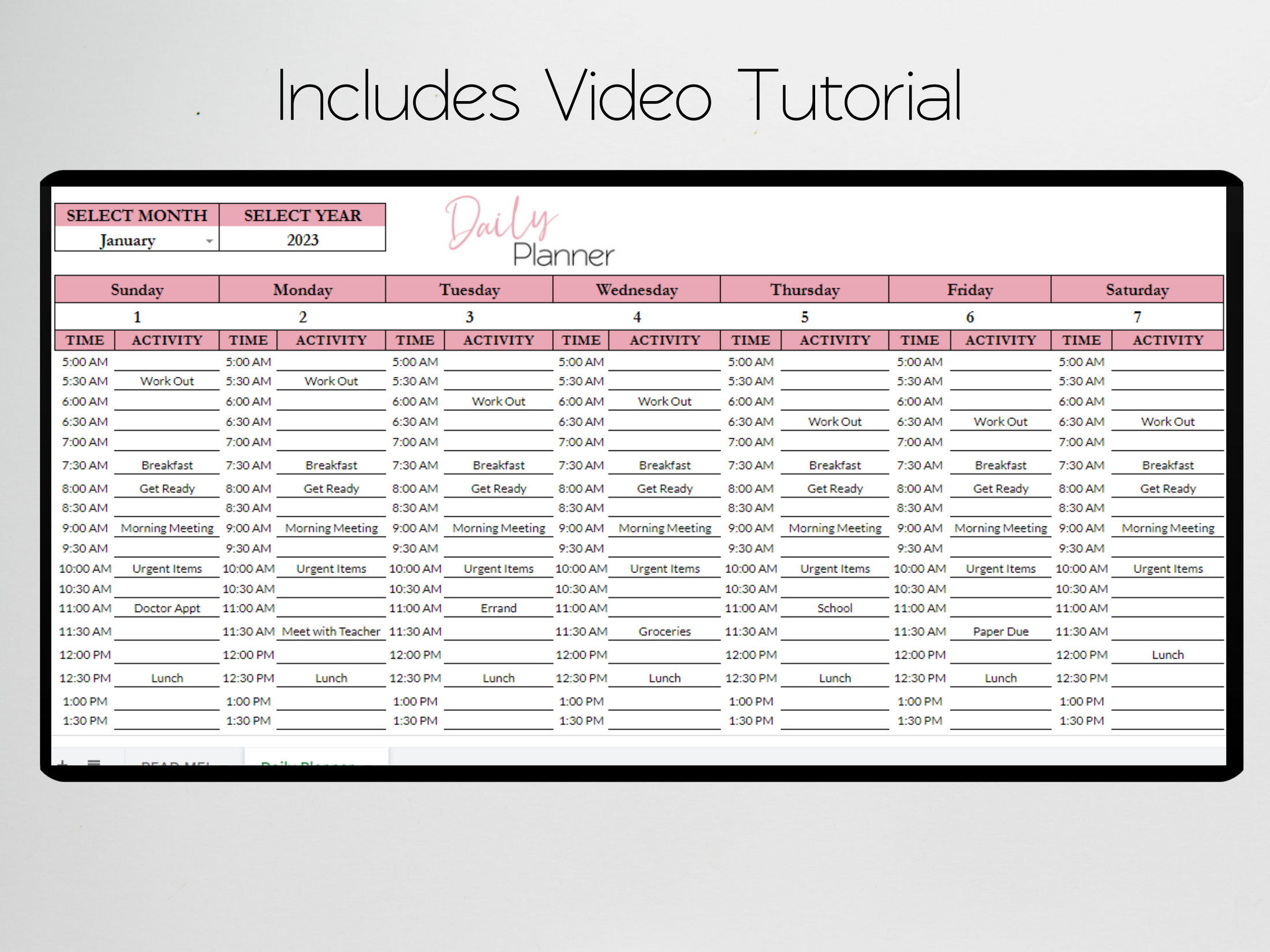 Daily Planner Template Google Sheets Excel Spreadsheet – Savvy and Thriving