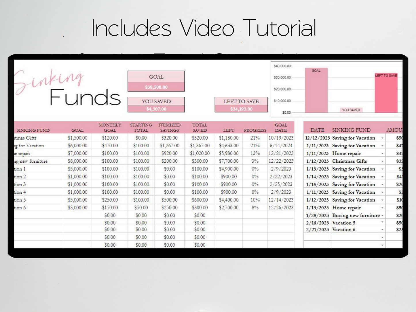 Sinking Funds Template Google Sheets Excel Spreadsheet