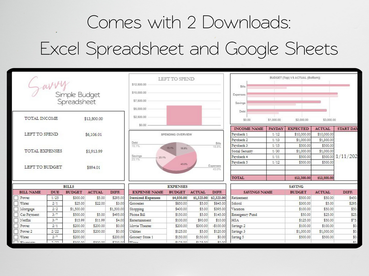 Simple Budget Template Google Sheets Excel Spreadsheet – Savvy and Thriving