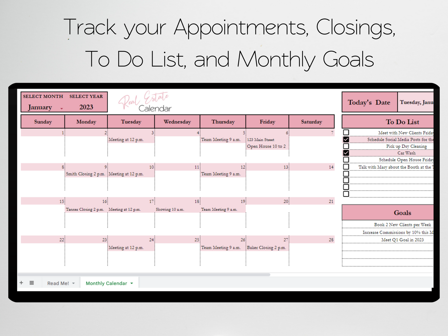 Real Estate Monthly Calendar Template Google Sheets Excel Spreadsheet