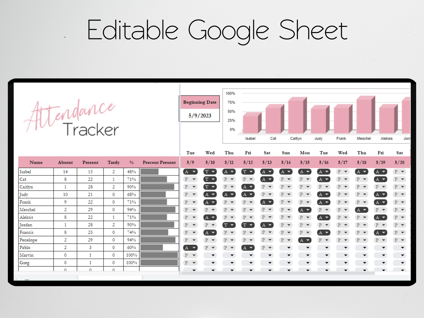 Attendance Tracker Template Google Sheets Excel Spreadsheet