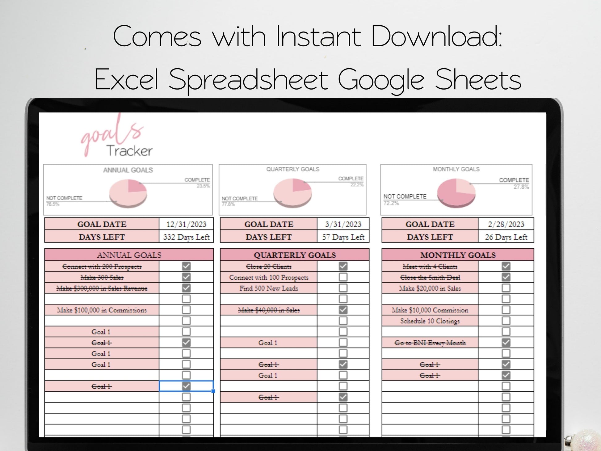 excel template goal tracking