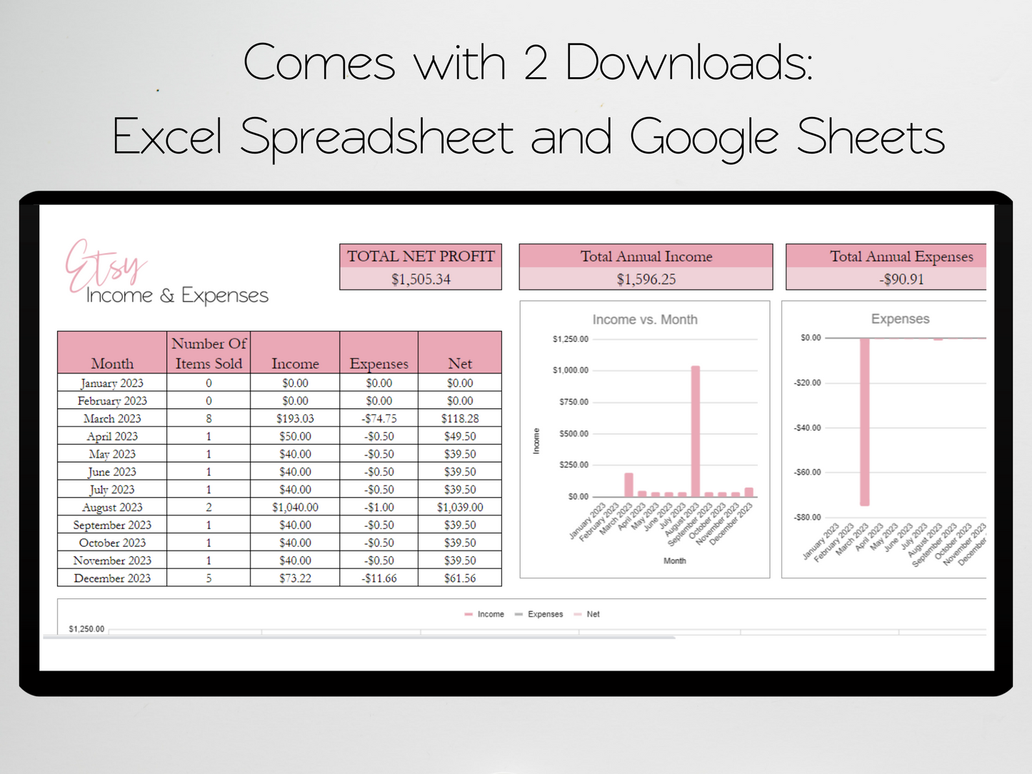 Etsy Income and Expenses Template Google Sheets Excel Spreadsheet