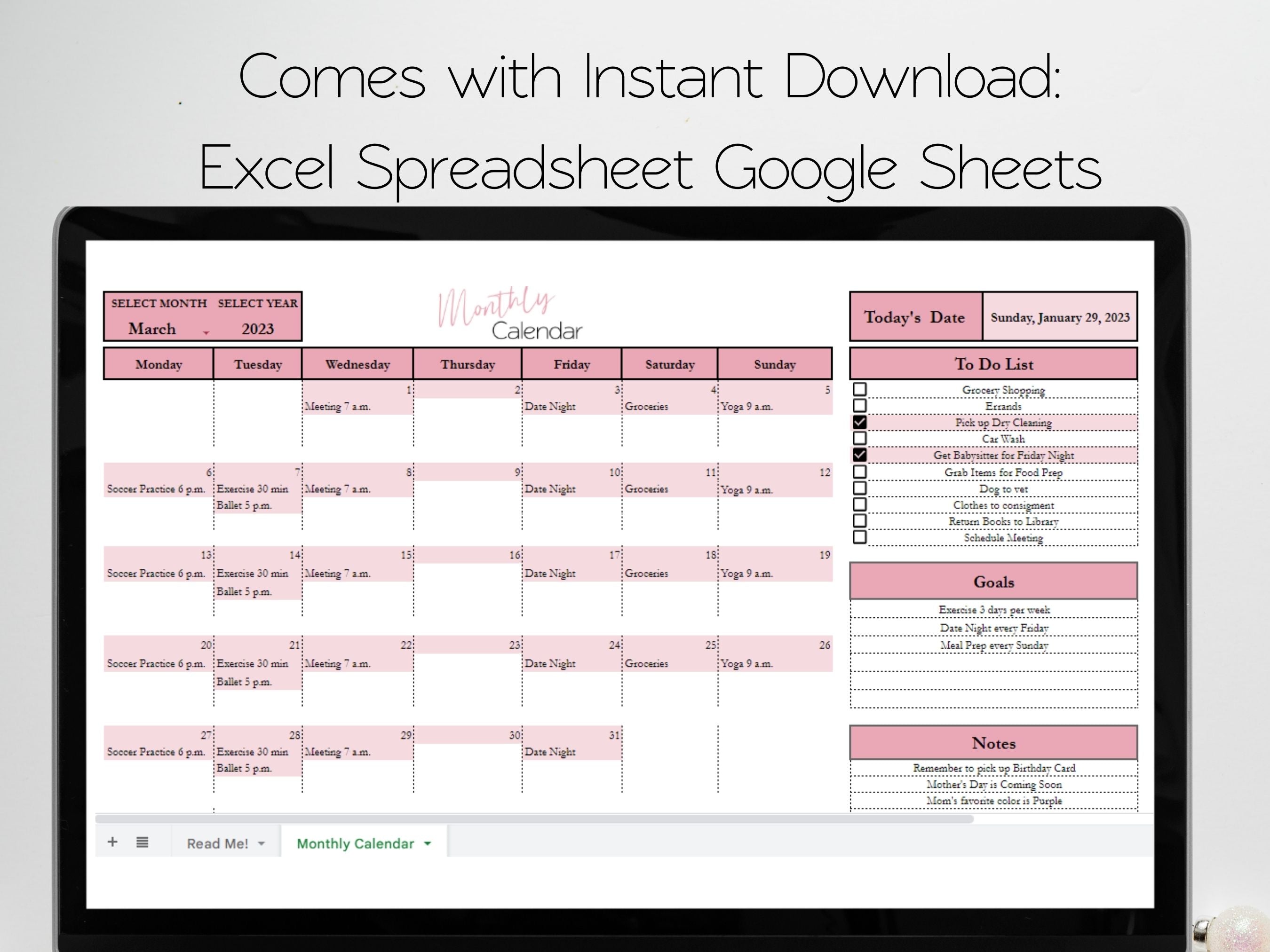 Monthly Calendar Template Google Sheets – Savvy and Thriving