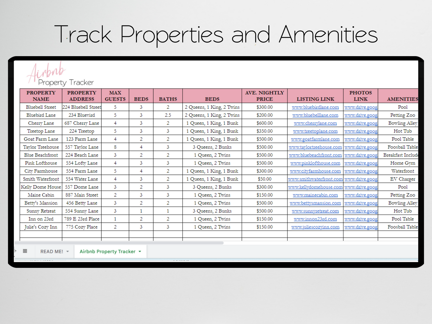 Airbnb Property Tracker Template Google Sheets Excel Spreadsheet