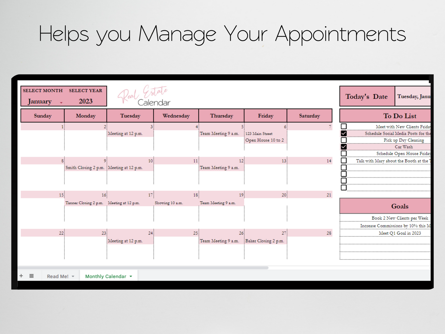 Real Estate Monthly Calendar Template Google Sheets Excel Spreadsheet