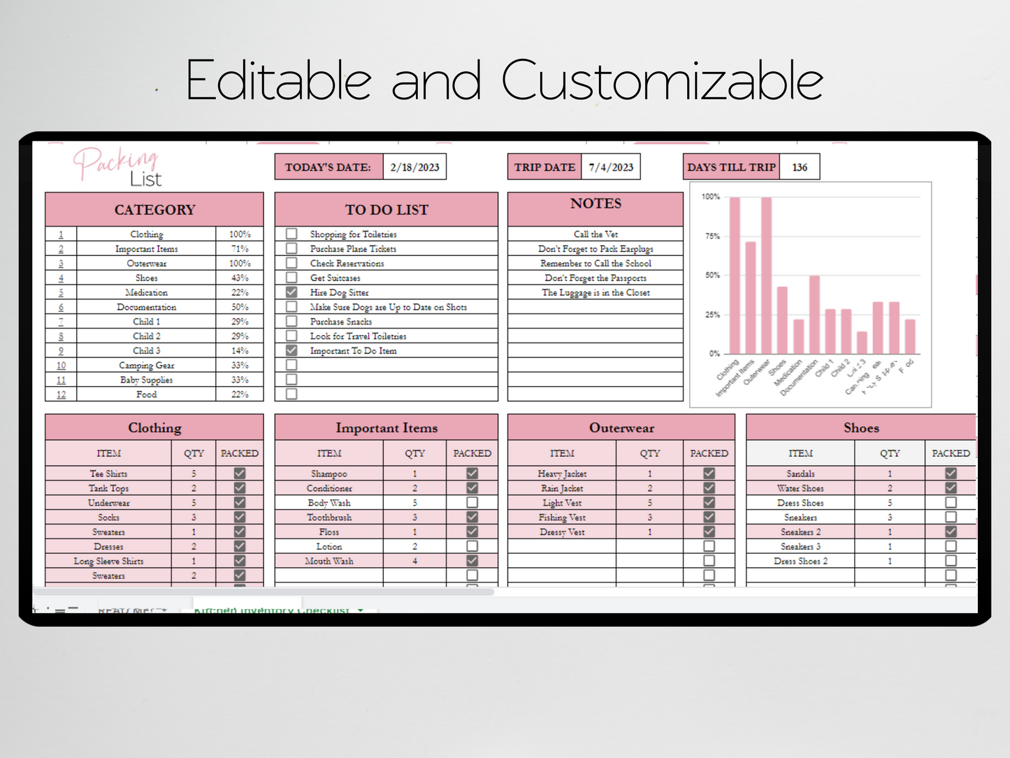 Packing List Template Google Sheets Excel Spreadsheet