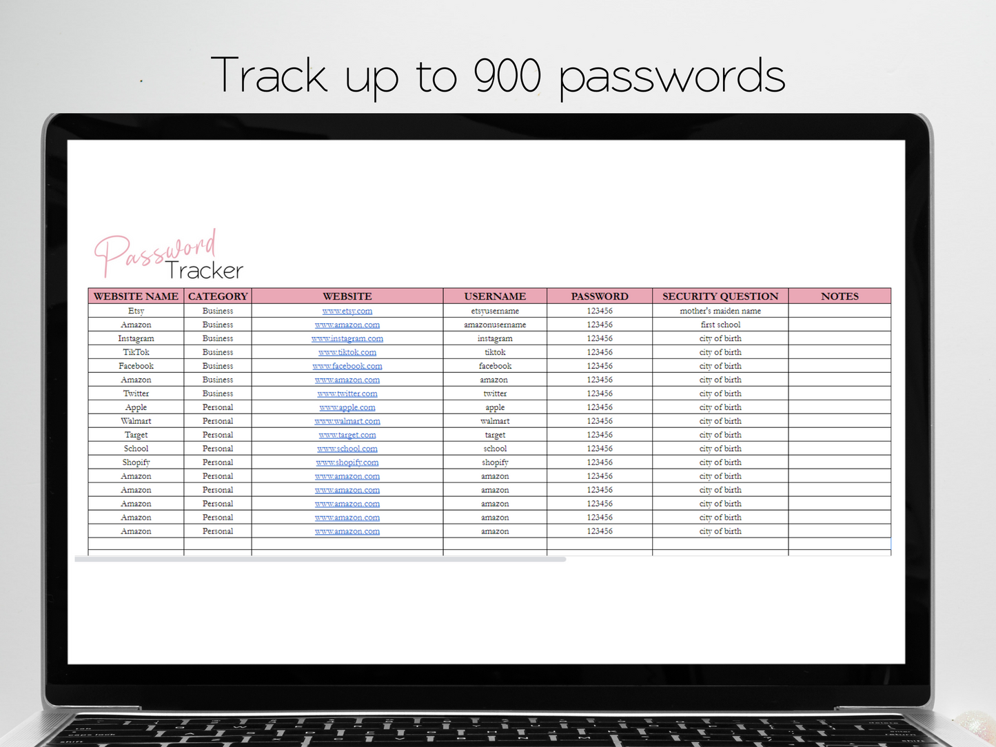 Password Tracker Template Google Sheets Excel Spreadsheet