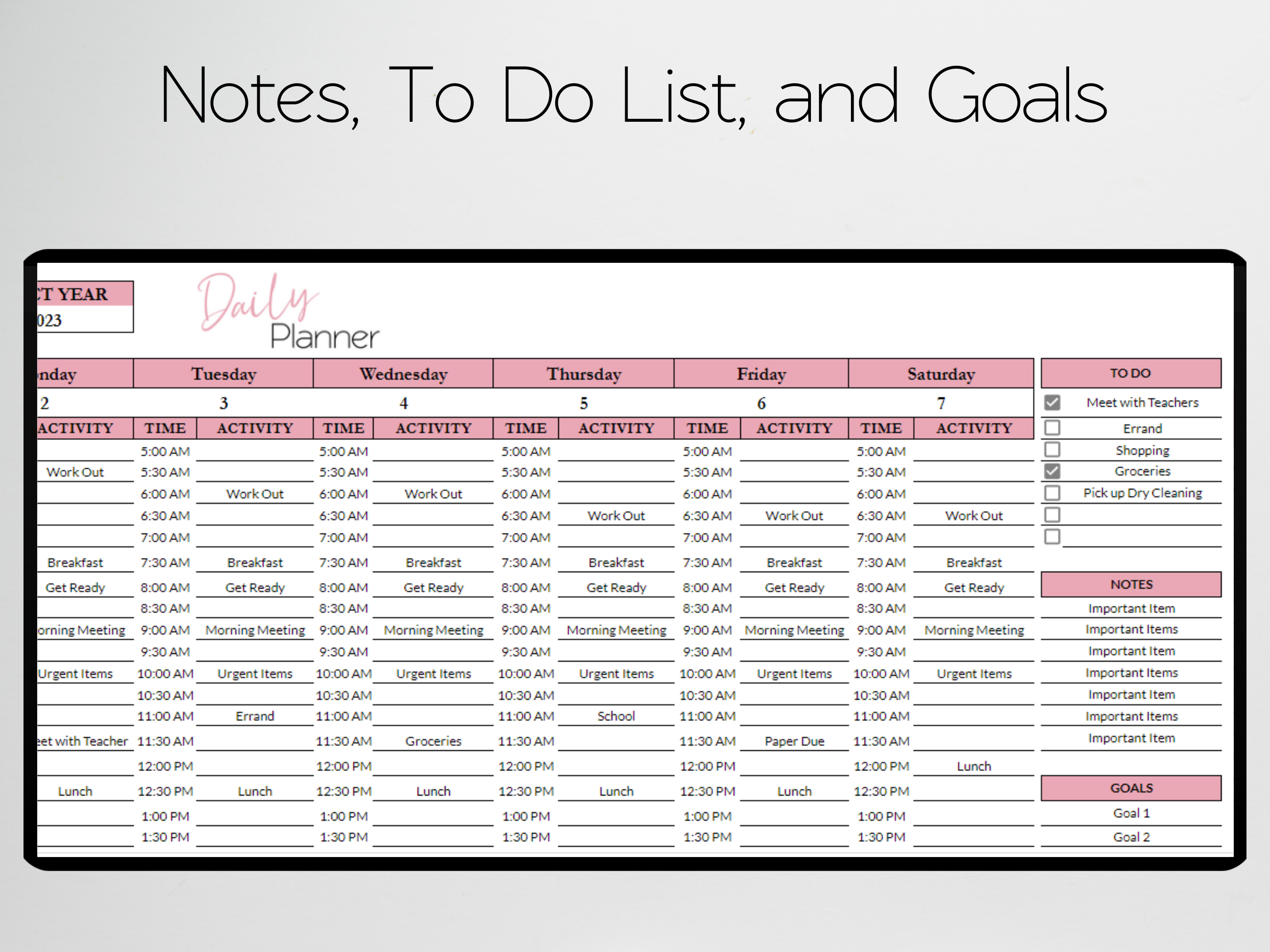 Daily Planner Template Google Sheets Excel Spreadsheet – Savvy and Thriving