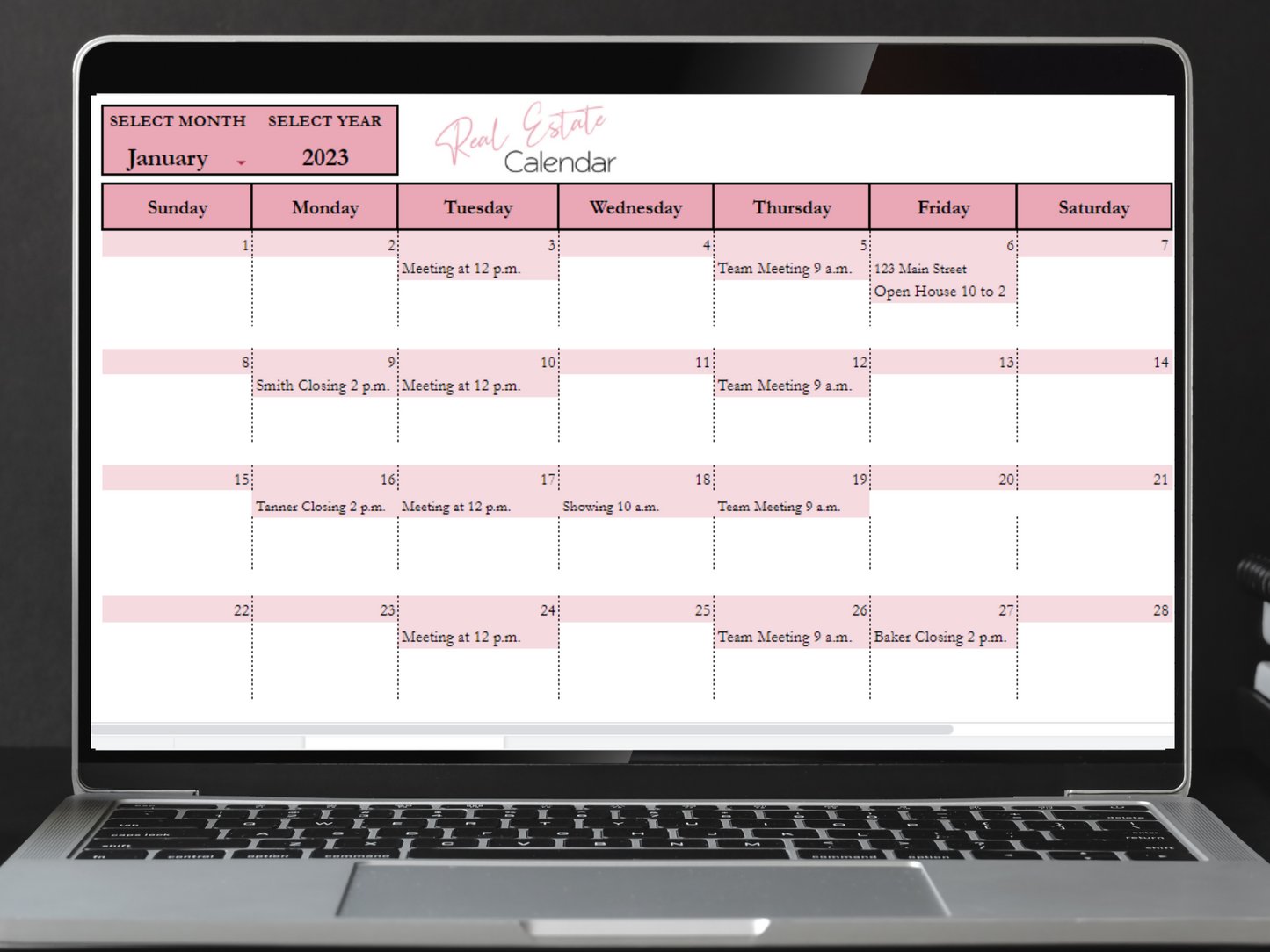 Real Estate Monthly Calendar Template Google Sheets Excel Spreadsheet