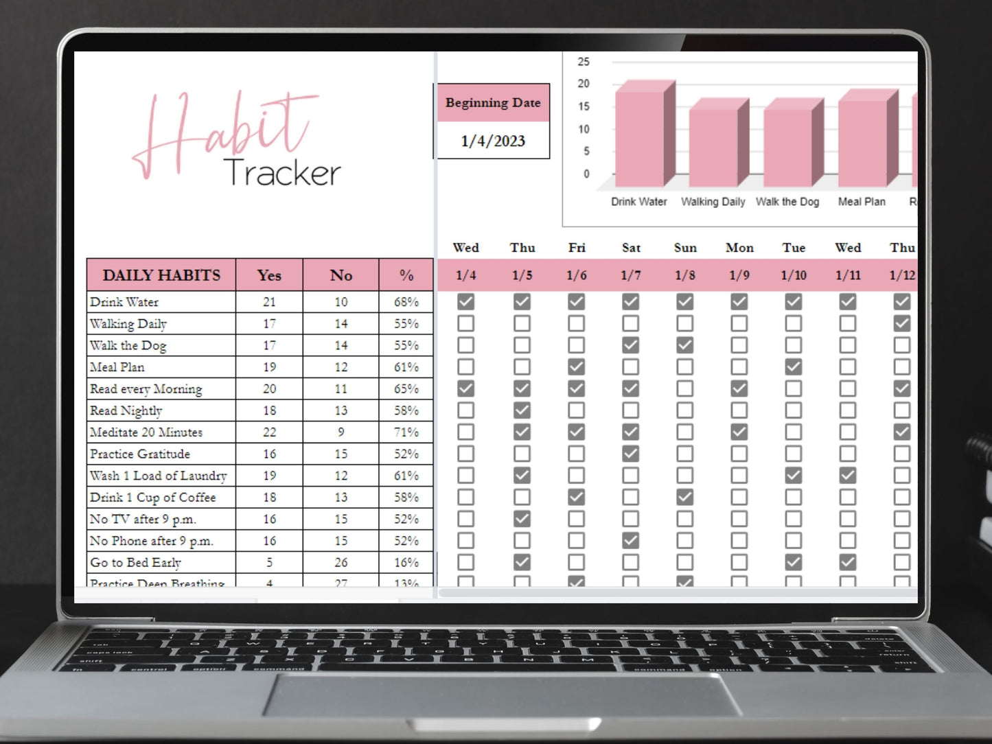 Habit Tracker Excel Spreadsheet Google Sheets Template