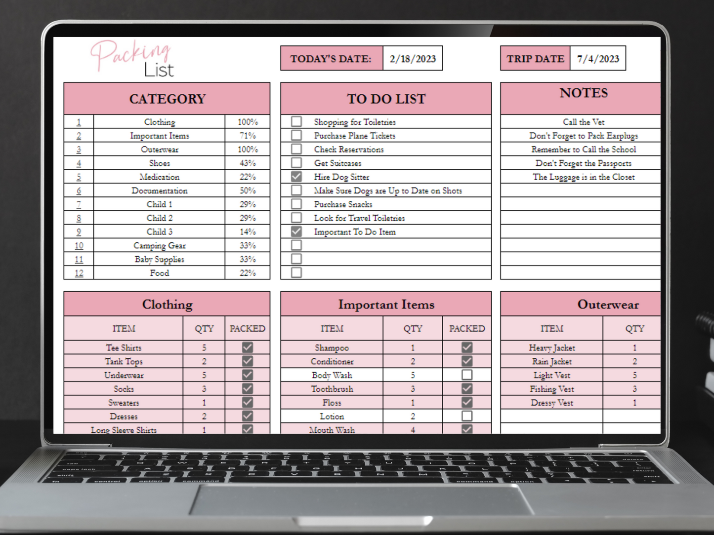 Packing List Template Google Sheets Excel Spreadsheet