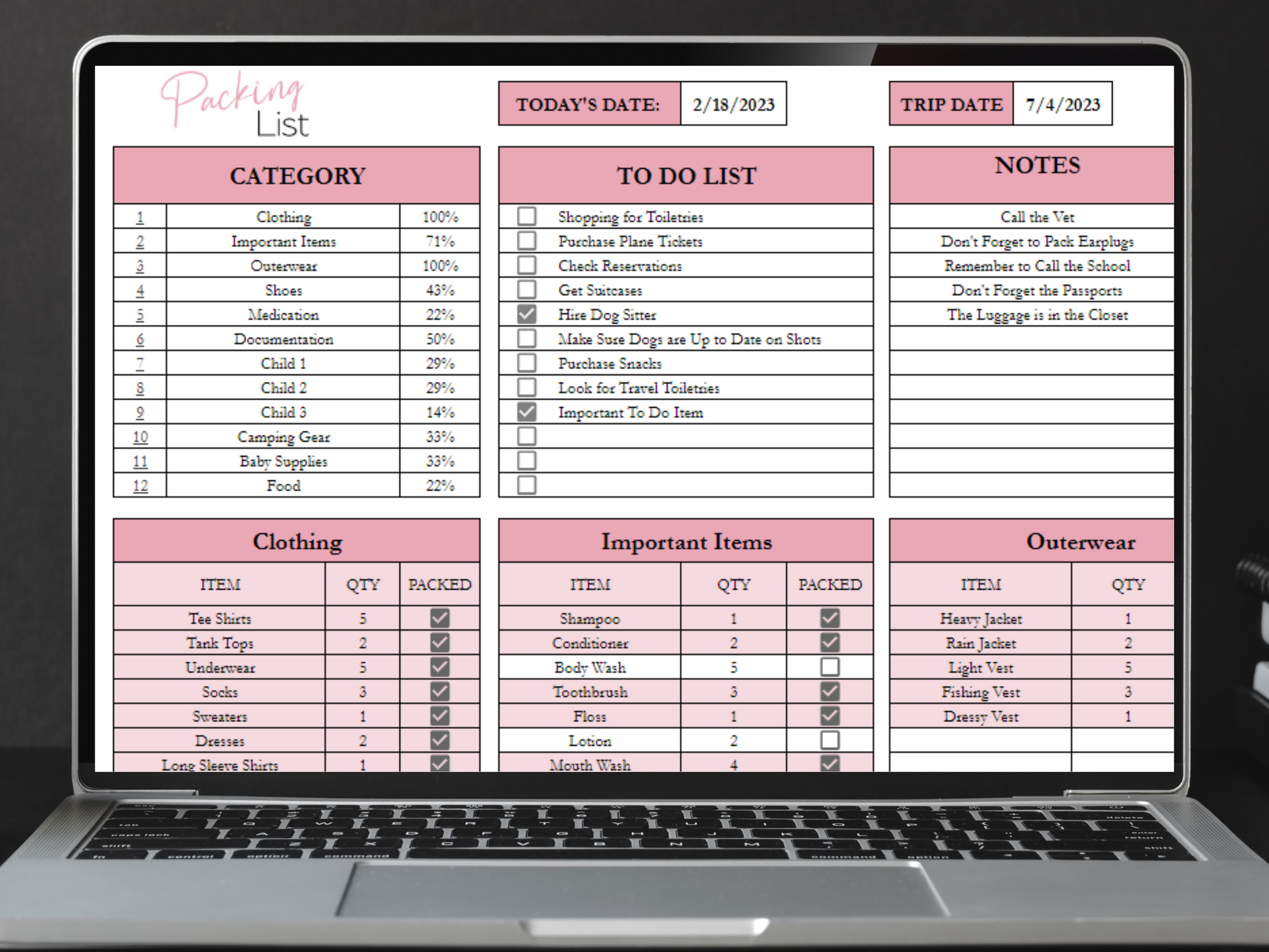 Travel Checklist Free Google Sheets & Excel Template 